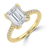 Emerald Lab Created Diamond Cathedral Solitaire with Accents Engagement Ring in Yellow Gold with Pave Diamond Bridge and Prongs (MVSLG1491-Y)