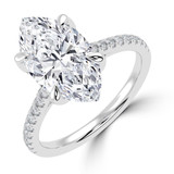 Marquise Lab Created Diamond Cathedral Solitaire with Accents Engagement Ring in White Gold with Pave Diamond Bridge and Prongs (MVSLG1492-W)