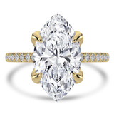 Marquise Lab Created Diamond Cathedral Solitaire with Accents Engagement Ring in Yellow Gold with Pave Diamond Bridge and Prongs (MVSLG1492-Y)