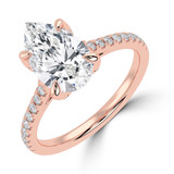 Pear Lab Created Diamond Cathedral Solitaire with Accents Engagement Ring in Rose Gold with Pave Diamond Bridge and Prongs (MVSLG1493-R)