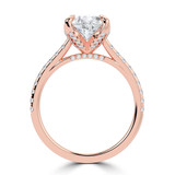 Pear Lab Created Diamond Cathedral Solitaire with Accents Engagement Ring in Rose Gold with Pave Diamond Bridge and Prongs (MVSLG1493-R)