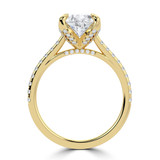 Pear Lab Created Diamond Cathedral Solitaire with Accents Engagement Ring in Yellow Gold with Pave Diamond Bridge and Prongs (MVSLG1493-Y)