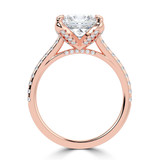 Princess Lab Created Diamond Cathedral Solitaire with Accents Engagement Ring in Rose Gold with Pave Diamond Bridge and Prongs (MVSLG1494-R)