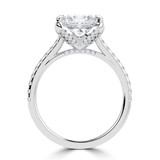 Princess Lab Created Diamond Cathedral Solitaire with Accents Engagement Ring in White Gold with Pave Diamond Bridge and Prongs (MVSLG1494-W)