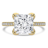 Princess Lab Created Diamond Cathedral Solitaire with Accents Engagement Ring in Yellow Gold with Pave Diamond Bridge and Prongs (MVSLG1494-Y)