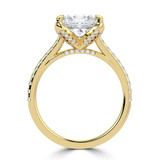 Princess Lab Created Diamond Cathedral Solitaire with Accents Engagement Ring in Yellow Gold with Pave Diamond Bridge and Prongs (MVSLG1494-Y)
