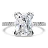 Radiant Lab Created Diamond Cathedral Solitaire with Accents Engagement Ring in White Gold with Pave Diamond Bridge and Prongs (MVSLG1495-W)