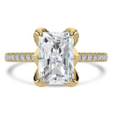 Radiant Lab Created Diamond Cathedral Solitaire with Accents Engagement Ring in Yellow Gold with Pave Diamond Bridge and Prongs (MVSLG1495-Y)