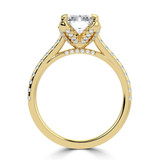 Radiant Lab Created Diamond Cathedral Solitaire with Accents Engagement Ring in Yellow Gold with Pave Diamond Bridge and Prongs (MVSLG1495-Y)