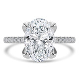 Oval Lab Created Diamond Cathedral Solitaire with Accents Engagement Ring in White Gold with Pave Diamond Bridge and Prongs (MVSLG1496-W)