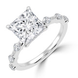 Princess Lab Created Diamond Hidden Halo Solitaire with Accents Engagement Ring in White Gold (MVSLG1499-W)