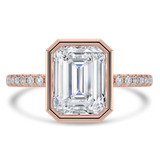 Emerald Lab Created Diamond Bezel Set Open Bridge Solitaire with Accents Engagement Ring in Rose Gold (MVSLG1501-R)