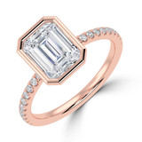 Emerald Lab Created Diamond Bezel Set Open Bridge Solitaire with Accents Engagement Ring in Rose Gold (MVSLG1501-R)