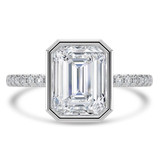 Emerald Lab Created Diamond Bezel Set Open Bridge Solitaire with Accents Engagement Ring in White Gold (MVSLG1501-W)