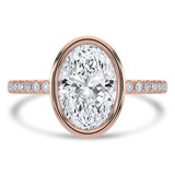 Oval Lab Created Diamond Bezel Set Open Bridge Solitaire with Accents Engagement Ring in Rose Gold (MVSLG1502-R)
