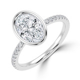 Oval Lab Created Diamond Bezel Set Open Bridge Solitaire with Accents Engagement Ring in White Gold (MVSLG1502-W)