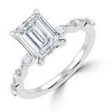 Emerald Lab Created Diamond Shared Prong Solitaire with Accents Engagement Ring in White Gold with Marquise Accents (MVSLG1504-W)