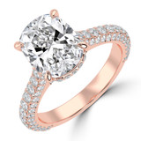 Cushion Lab Created Diamond 4-Prong Pave Diamond Bridge Solitaire with Accents Engagement Ring in Rose Gold with Hidden Halo (MVSLG1509-R)