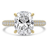 Cushion Lab Created Diamond 4-Prong Pave Diamond Bridge Solitaire with Accents Engagement Ring in Yellow Gold with Hidden Halo (MVSLG1509-Y)
