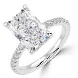 Radiant Lab Created Diamond 4-Prong Hidden Halo Solitaire with Accents Engagement Ring in White Gold (MVSLG1510-W)