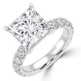 Princess Lab Created Diamond 4-Prong Solitaire with Accents Engagement Ring in White Gold (MVSLG1512-W)