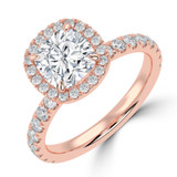 Cushion Lab Created Diamond 4-Prong Diamond Accented Basket Halo Engagement Ring in Rose Gold (MVSLG1515-R)