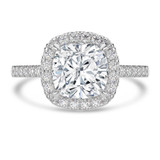 Cushion Lab Created Diamond 4-Prong Cathedral Halo Engagement Ring in White Gold (MVSLG1517-W)