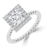 Princess Lab Created Diamond 4-Prong Twisted Rope Halo Engagement Ring in White Gold (MVSLG1521-W)