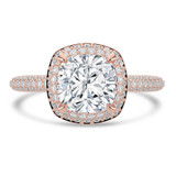 Cushion Lab Created Diamond 4-Prong 3-Row Pave Dome Halo Engagement Ring in Rose Gold (MVSLG1525-R)