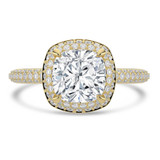 Cushion Lab Created Diamond 4-Prong 3-Row Pave Dome Halo Engagement Ring in Yellow Gold (MVSLG1525-Y)