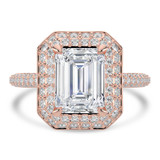 Emerald Lab Created Diamond 4-Prong 3-Row Pave Dome Halo Engagement Ring in Rose Gold (MVSLG1527-R)