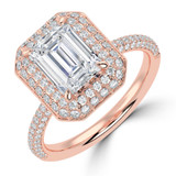 Emerald Lab Created Diamond 4-Prong 3-Row Pave Dome Halo Engagement Ring in Rose Gold (MVSLG1527-R)