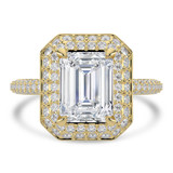 Emerald Lab Created Diamond 4-Prong 3-Row Pave Dome Halo Engagement Ring in Yellow Gold (MVSLG1527-Y)