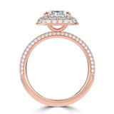 Radiant Lab Created Diamond 4-Prong 3-Row Pave Dome Halo Engagement Ring in Rose Gold (MVSLG1528-R)
