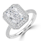 Radiant Lab Created Diamond 4-Prong 3-Row Pave Dome Halo Engagement Ring in White Gold (MVSLG1528-W)