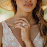 Radiant Lab Created Diamond 4-Prong 3-Row Pave Dome Halo Engagement Ring in White Gold (MVSLG1528-W)