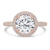 Round Lab Created Diamond 4-Prong 3-Row Pave Dome Halo Engagement Ring in Rose Gold (MVSLG1529-R)