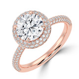 Round Lab Created Diamond 4-Prong 3-Row Pave Dome Halo Engagement Ring in Rose Gold (MVSLG1529-R)