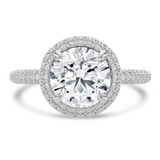 Round Lab Created Diamond 4-Prong 3-Row Pave Dome Halo Engagement Ring in White Gold (MVSLG1529-W)