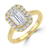 Emerald Lab Created Diamond 4-Prong Cathedral Halo Engagement Ring in Yellow Gold (MVSLG1535-Y)