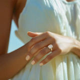 Emerald Lab Created Diamond 4-Prong Cathedral Halo Engagement Ring in Yellow Gold (MVSLG1535-Y)