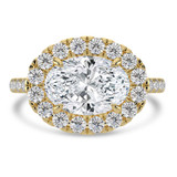 Oval Lab Created Diamond 4-Prong Cathedral East-West Horizontally Set Halo Engagement Ring in Yellow Gold (MVSLG1536-Y)
