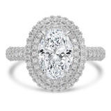 Oval Lab Created Diamond 4-Prong Cathedral 3-Row Pave Double Halo Engagement Ring in White Gold (MVSLG1538-W)