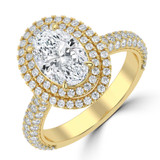 Oval Lab Created Diamond 4-Prong Cathedral 3-Row Pave Double Halo Engagement Ring in Yellow Gold (MVSLG1538-Y)