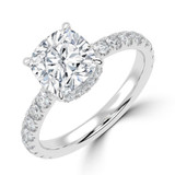 Cushion Lab Created Diamond 4-Prong Solitaire with Accents Engagement Ring in White Gold with Hidden Halo (MVSLG1539-W)