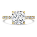 Cushion Lab Created Diamond 4-Prong Solitaire with Accents Engagement Ring in Yellow Gold with Hidden Halo (MVSLG1540-Y)