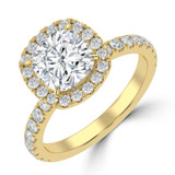 Cushion Lab Created Diamond 4-Prong Halo Engagement Ring in Yellow Gold with Hidden Accents (MVSLG1543-Y)