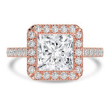 Princess Lab Created Diamond 4-Prong Cathedral Halo Engagement Ring in Rose Gold with Hidden Accents (MVSLG1544-R)