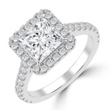 Princess Lab Created Diamond 4-Prong Cathedral Halo Engagement Ring in White Gold with Hidden Accents (MVSLG1544-W)