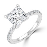 Princess Lab Created Diamond 4-Prong Solitaire with Accents Engagement Ring in White Gold (MVSLG1546-W)